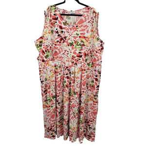 Only Necessities Abstract Floral Midi Dress Womens 4x Sleeveless Slinky Knit